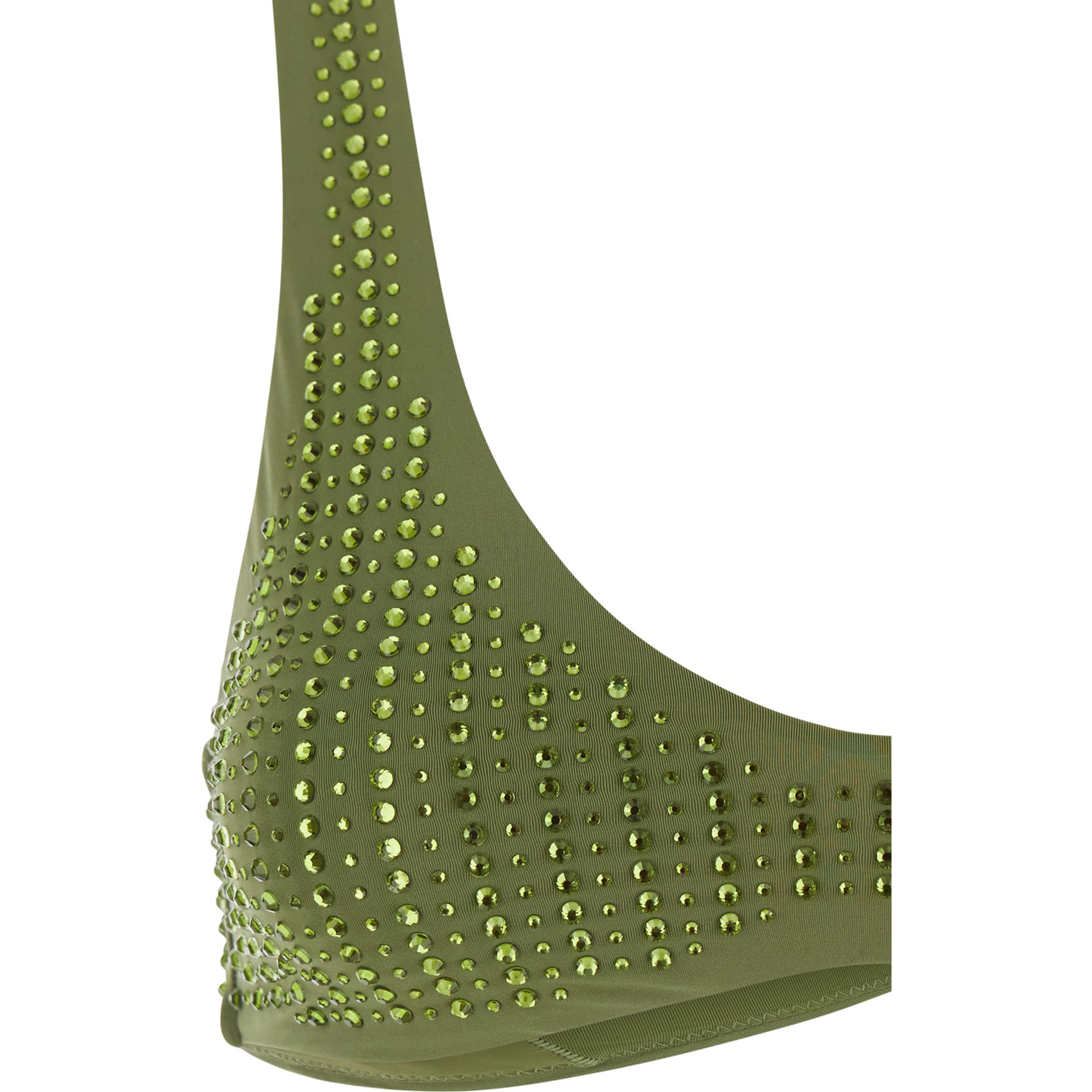 High-Cut Green Bikini with Brazilian Cut Brief and All-Over Sequin Stripe Decoration in Stretch Tech Fabric for Women