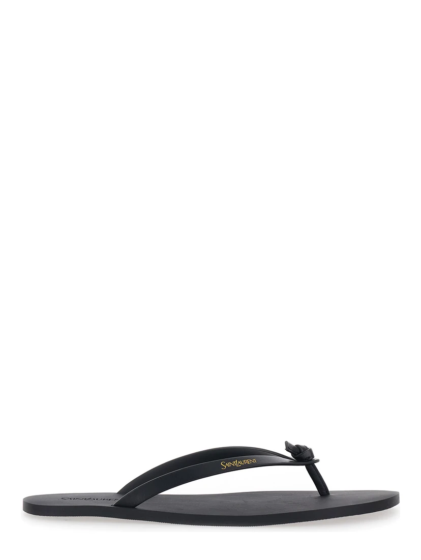 Black Cassandra Flip-Flops with Leather Logo Detail for Men
