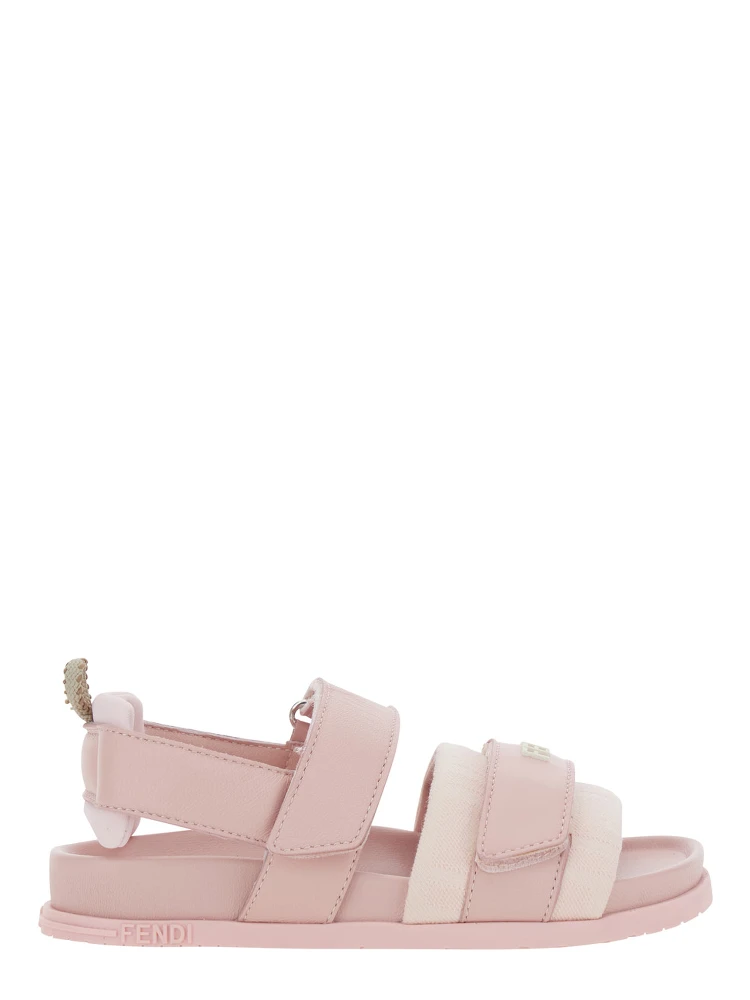 Pink Sandals with Velcro Closure and Logo Patch on the Front in Leather Girl