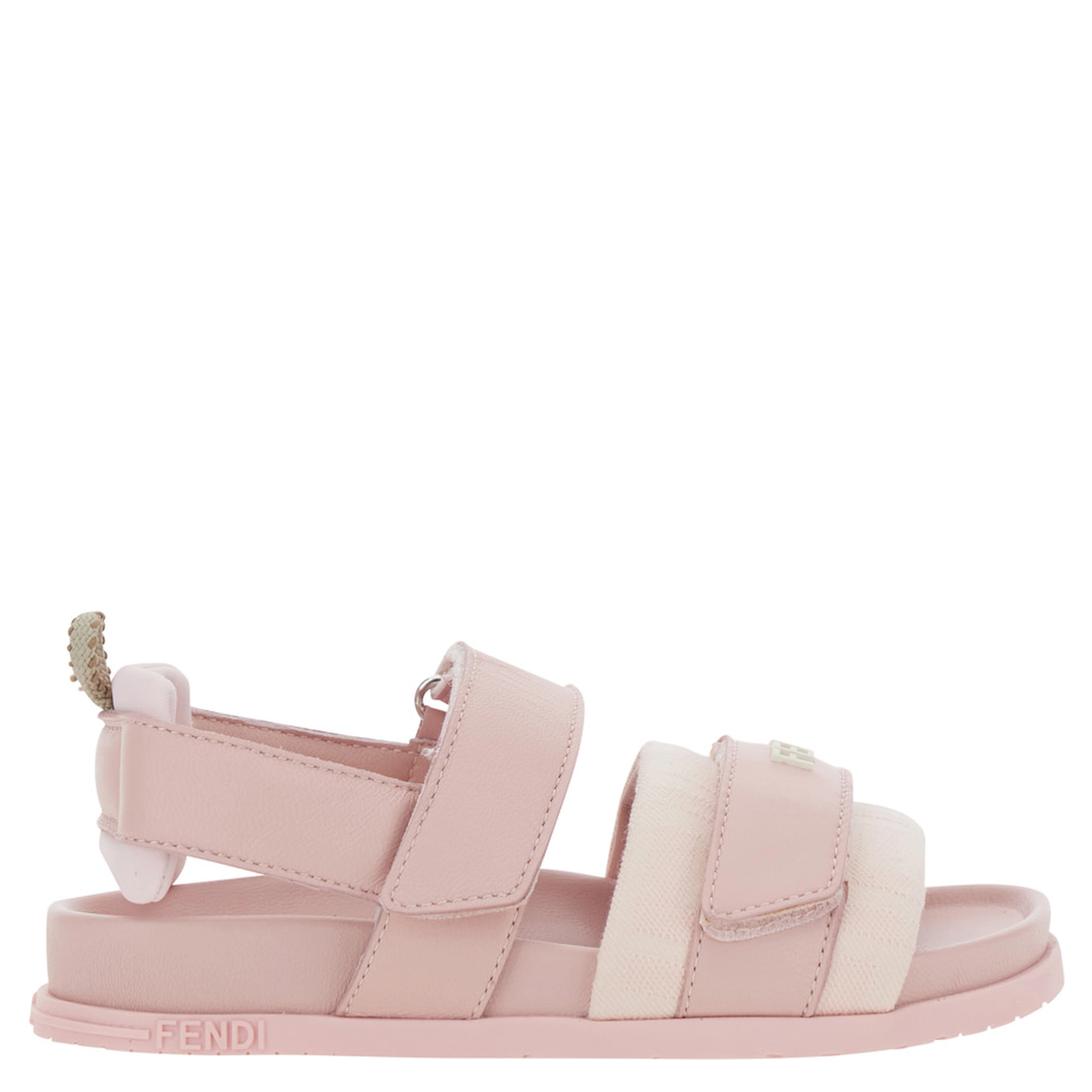 Pink Sandals with Velcro Closure and Logo Patch on the Front in Leather Girl