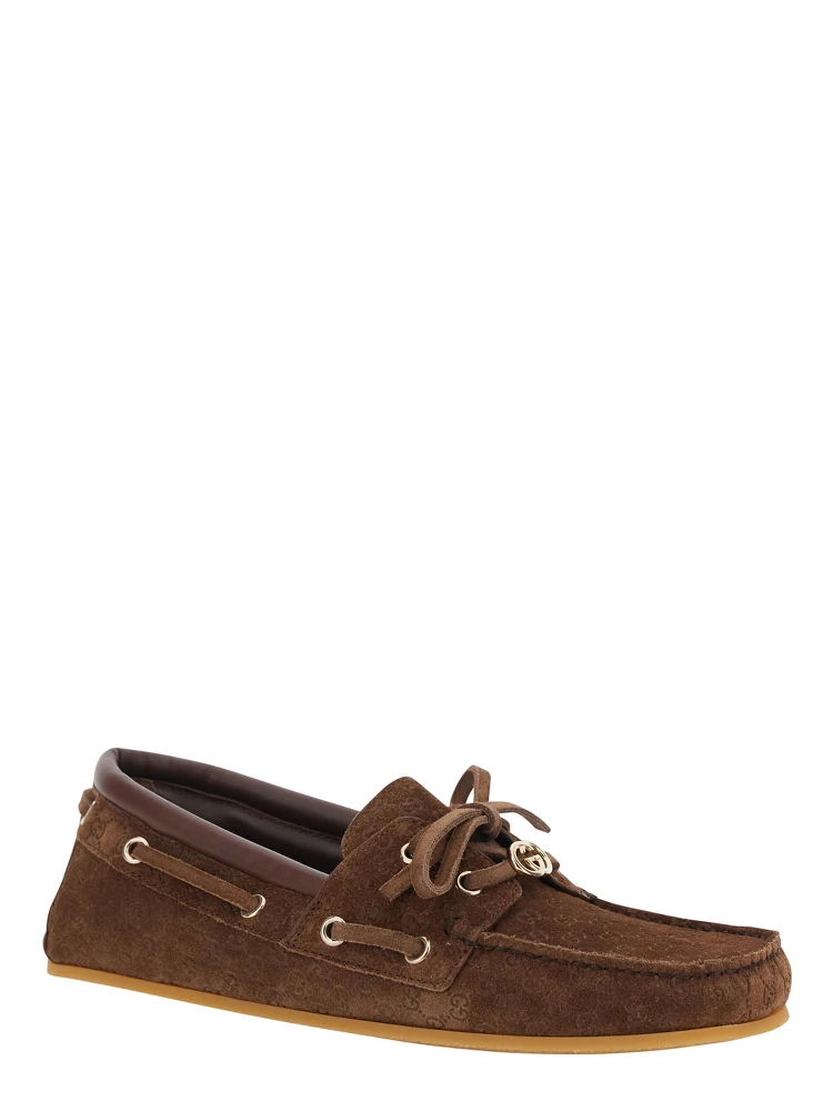 Brown Loafers with GG Plate on the Front in GG Suede for Women alternative