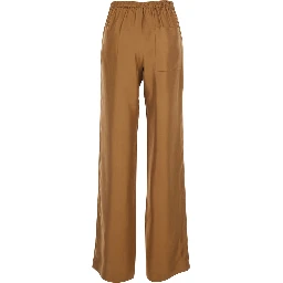 Alera Brown Pants with Elastic Waist and Wide Leg in Silk for Women