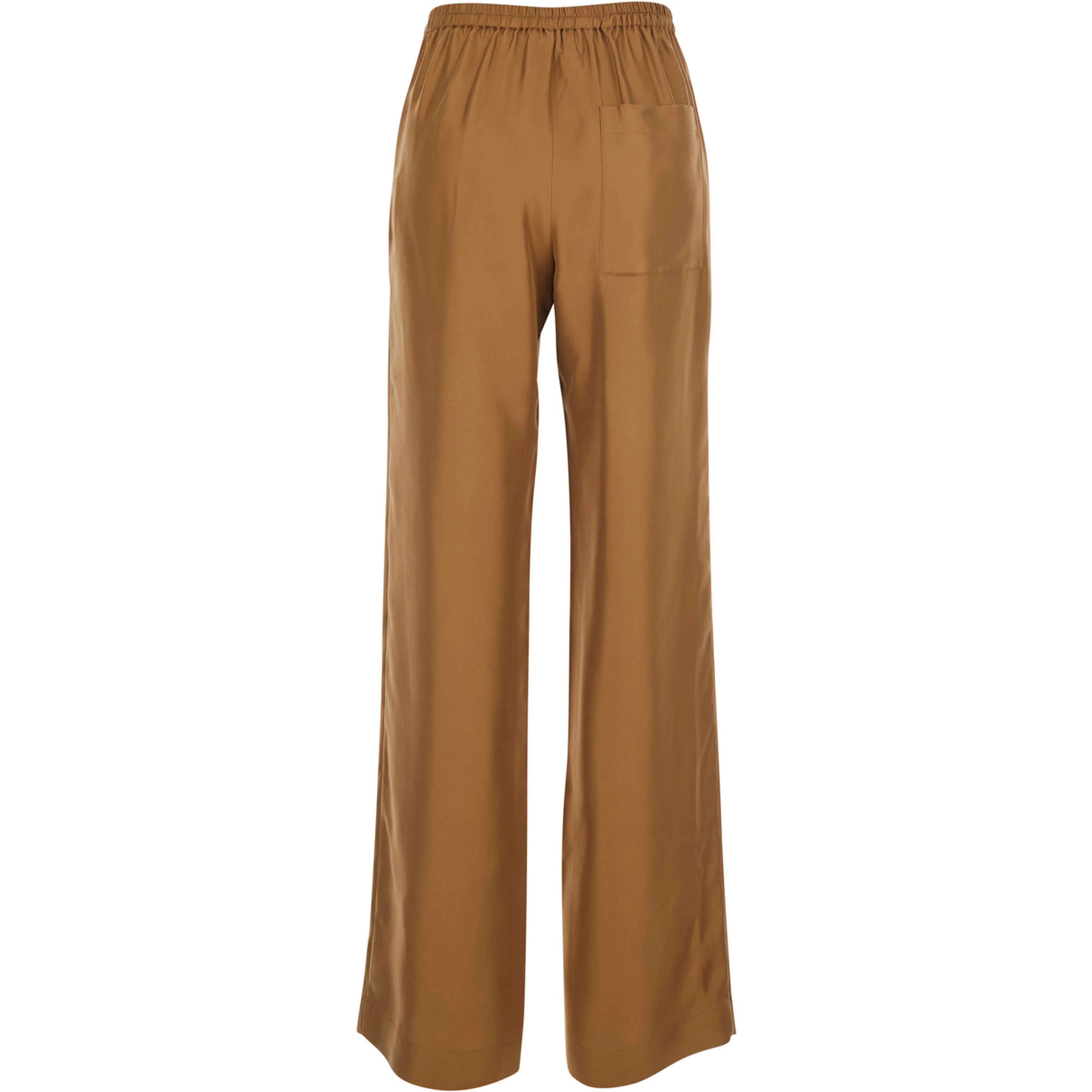 Alera Brown Pants with Elastic Waist and Wide Leg in Silk for Women