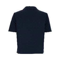 Blue Blouse with Wide Collar and V-Neck in Cotton Blend for Women