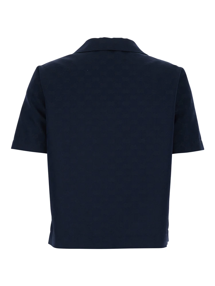 Blue Blouse with Wide Collar and V-Neck in Cotton Blend for Women alternative