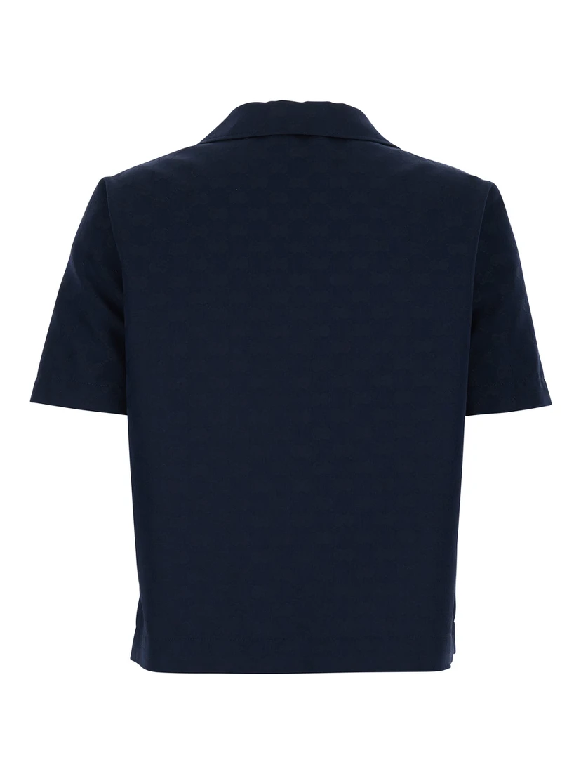 Blue Blouse with Wide Collar and V-Neck in Cotton Blend for Women