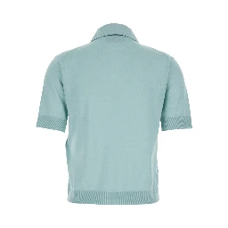 Light Blue Polo with Classic Collar and Logo Lettering Embroidery on the Front in Wool for Women