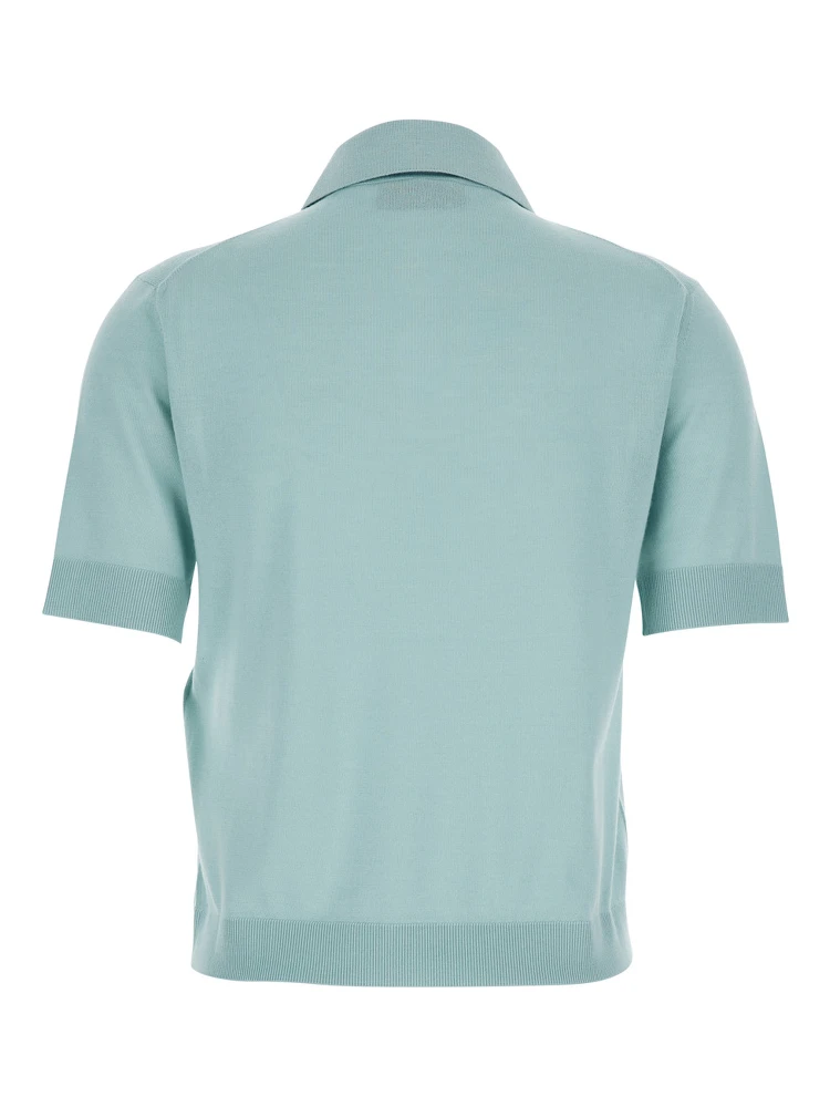 Light Blue Polo with Classic Collar and Logo Lettering Embroidery on the Front in Wool for Women alternative