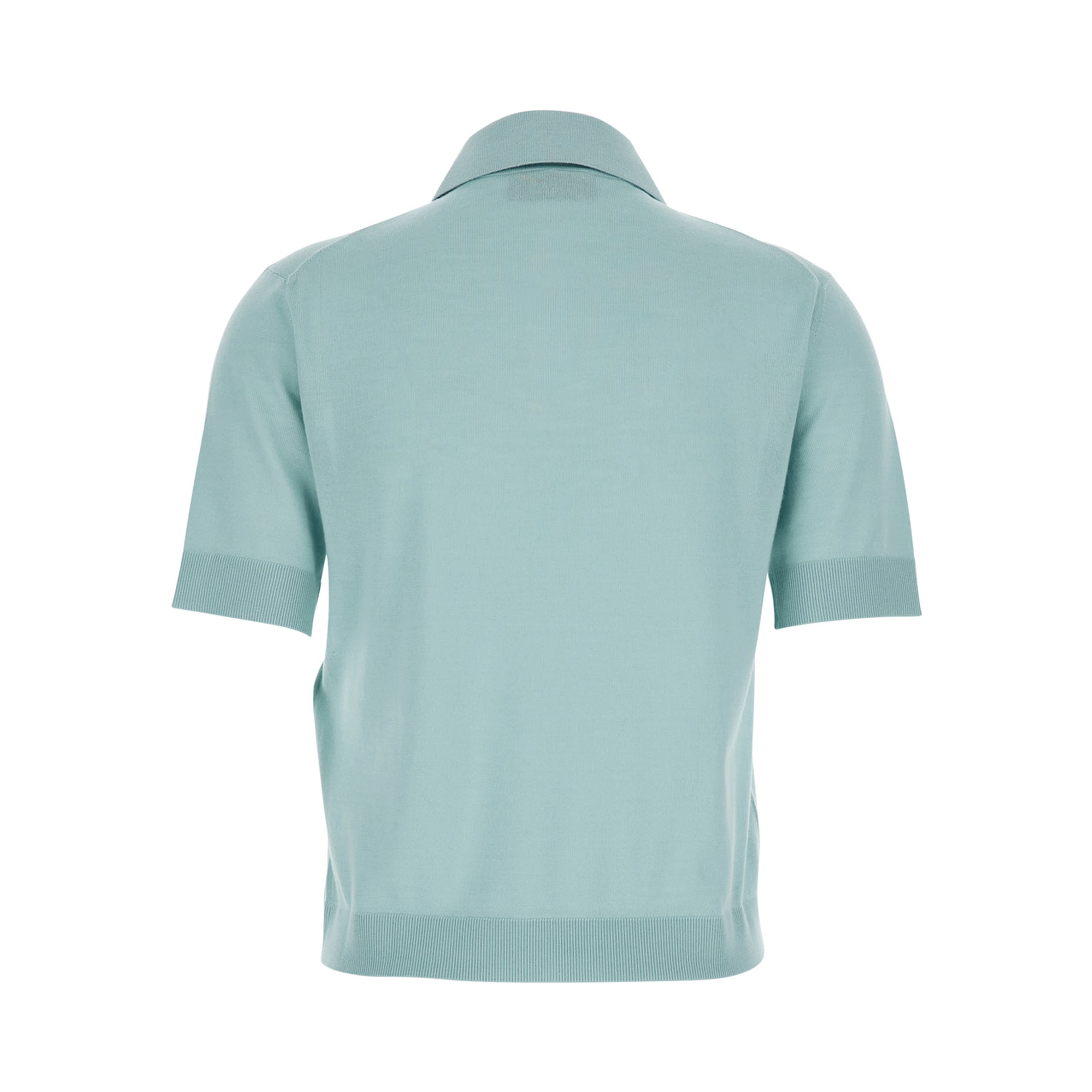 Light Blue Polo with Classic Collar and Logo Lettering Embroidery on the Front in Wool for Women