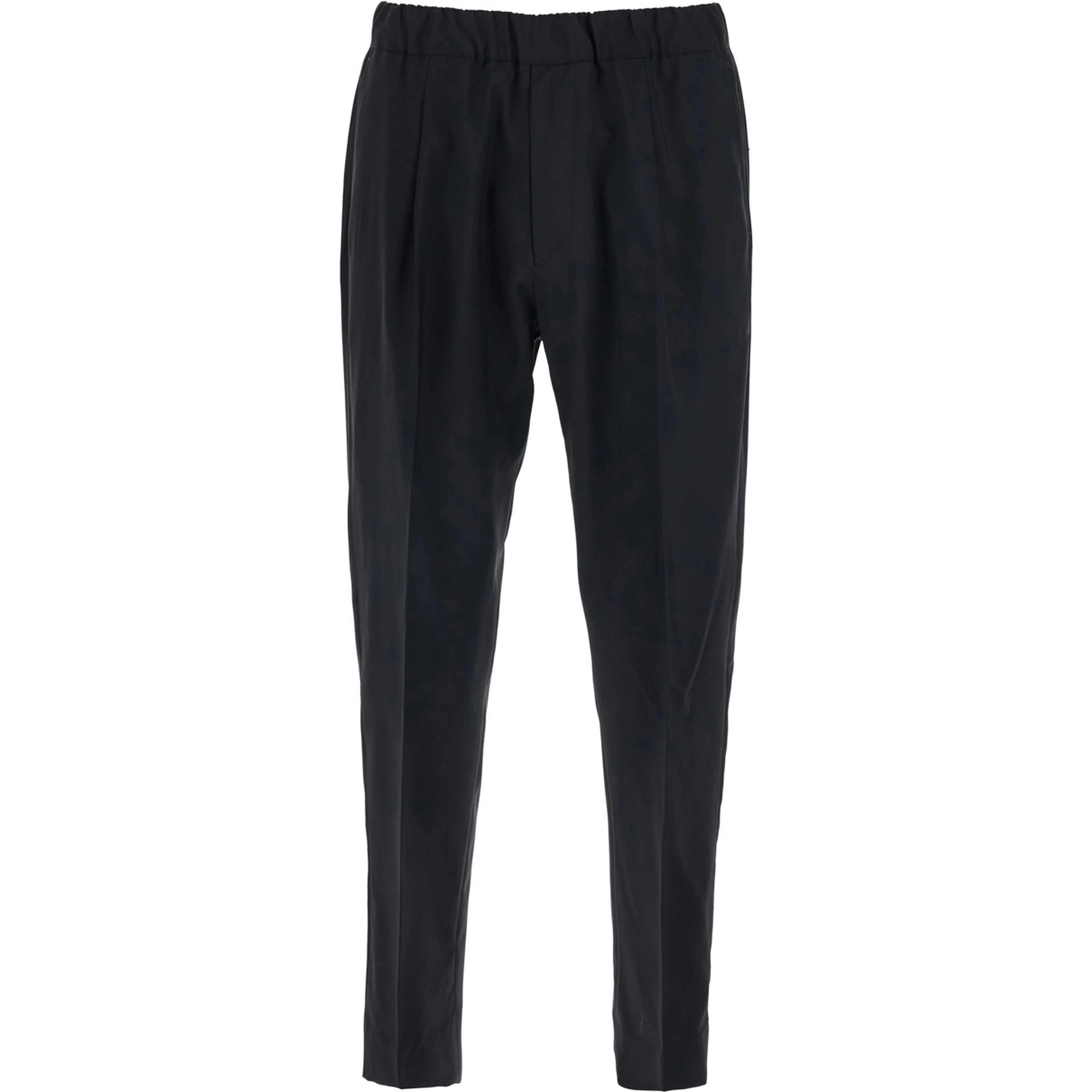 Black Trousers with Side Pockets and Elastic Waist in Wool blend for Men