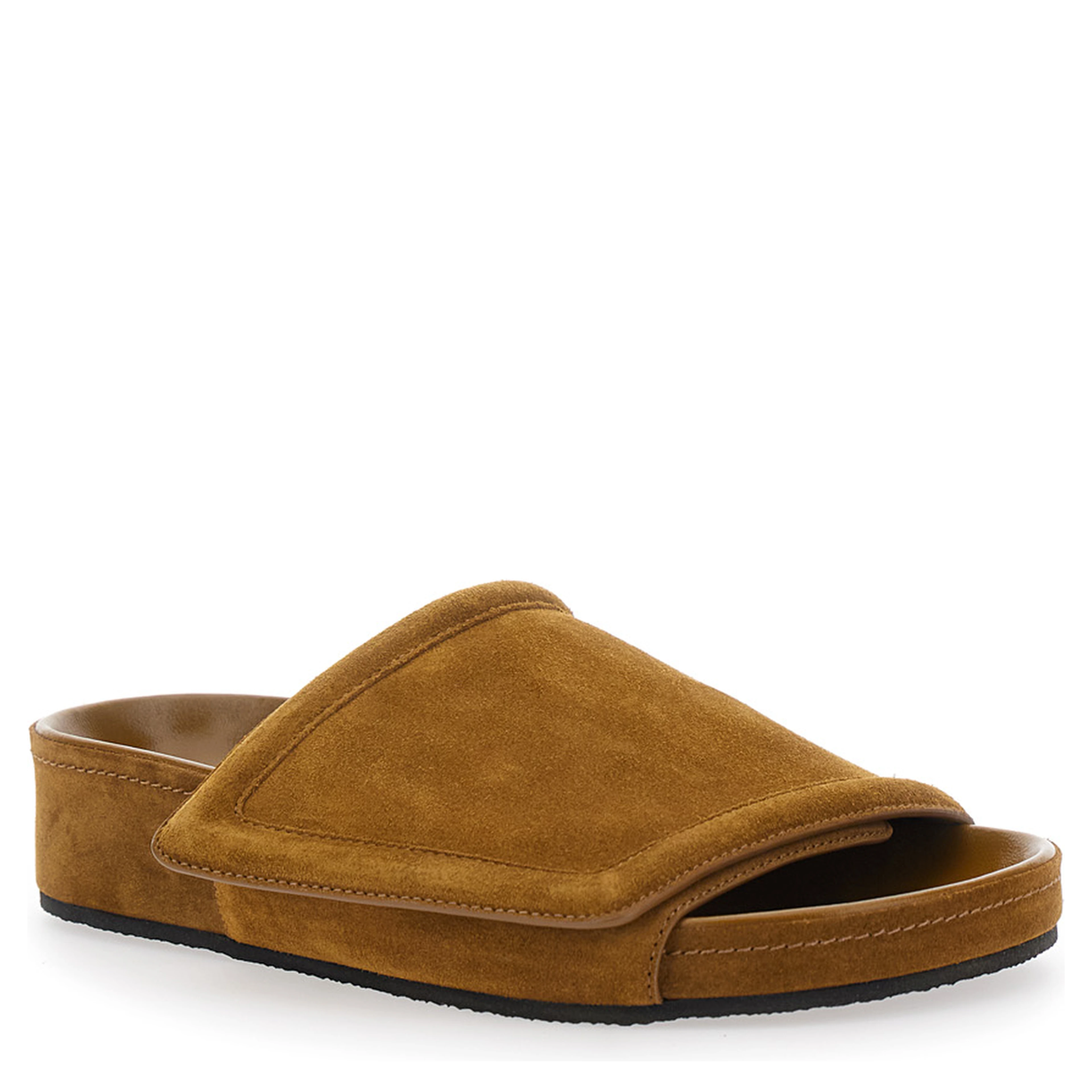 Brown sandals with adjustable velcro strap in suede for women