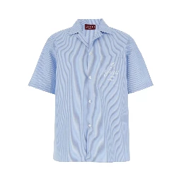 Light Blue Bowling Shirt with Logo Embroidery on the Front and All-Over Stripe Motif in for Men