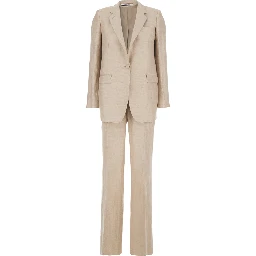 Beige Single-breasted Suit with Notched Revers in Cotton for Women