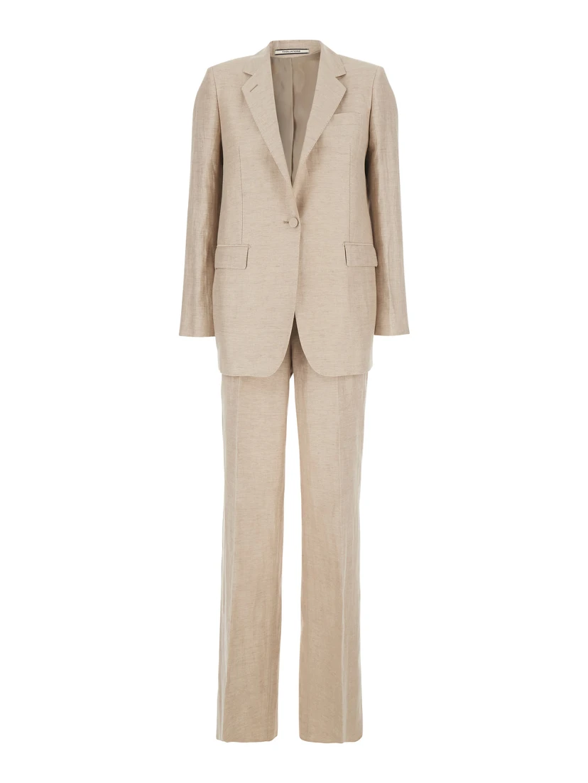 Beige Single-breasted Suit with Notched Revers in Cotton for Women