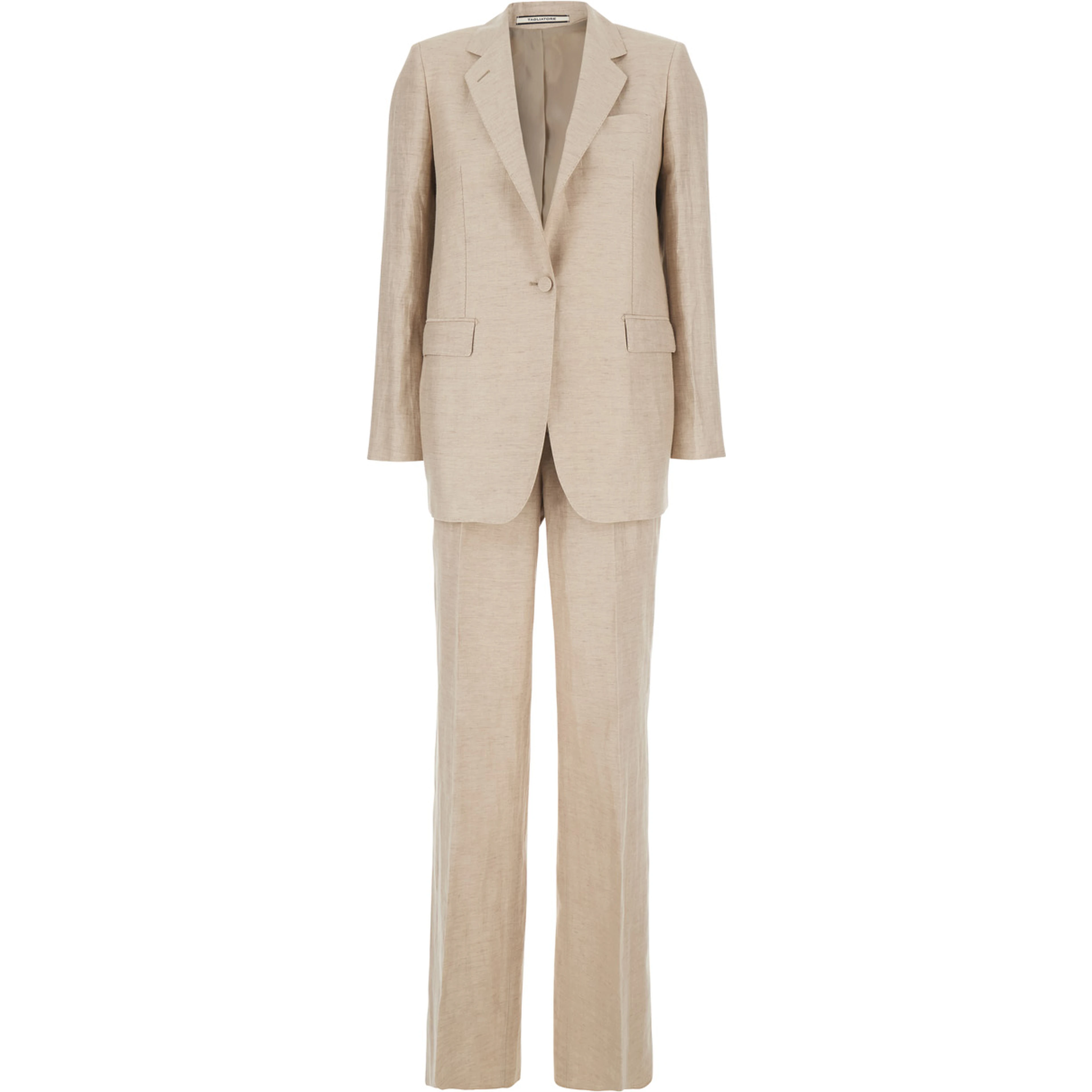 Beige Single-breasted Suit with Notched Revers in Cotton for Women