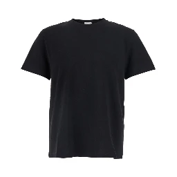 Black Crew Neck T-Shirt with Embroidered Logo on the Back in Cotton for Men
