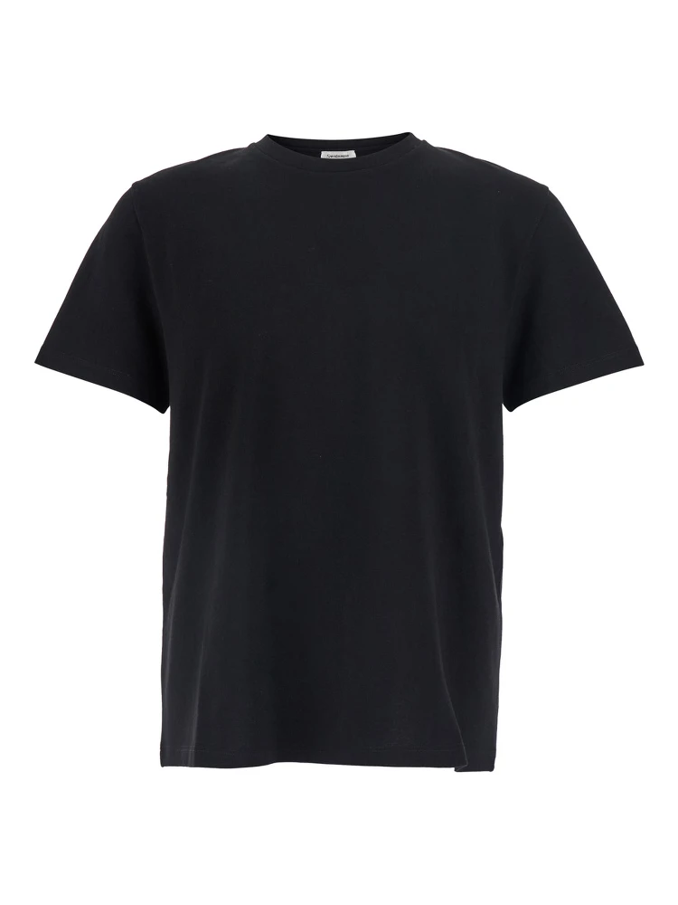 Black Crew Neck T-Shirt with Embroidered Logo on the Back in Cotton for Men