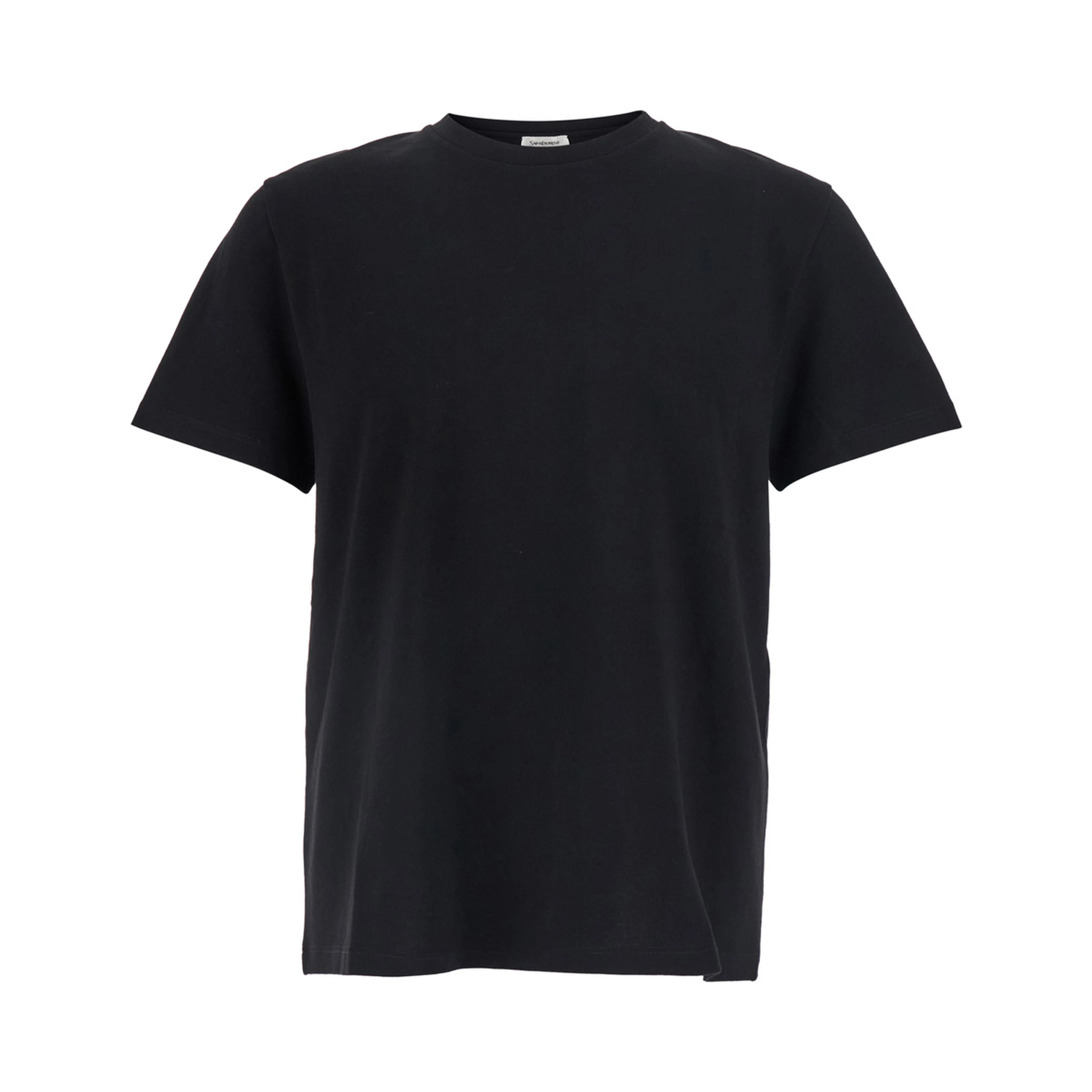 Black Crew Neck T-Shirt with Embroidered Logo on the Back in Cotton for Men