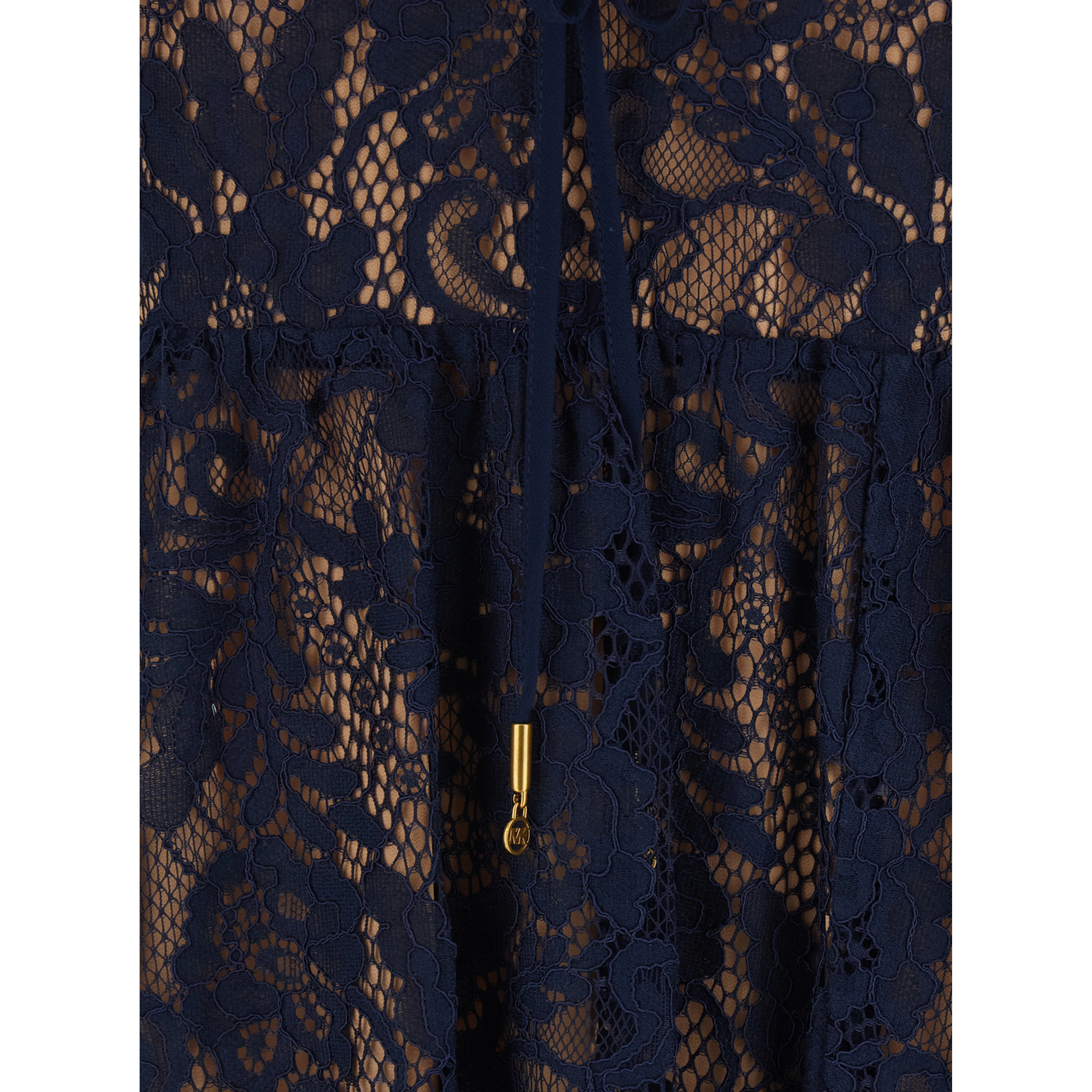 Blue Long Dress with V-neck and Lace Design in Cotton Blend for Women