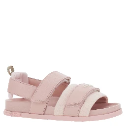 Pink Sandals with Velcro Closure and Logo Patch on the Front in Leather Girl