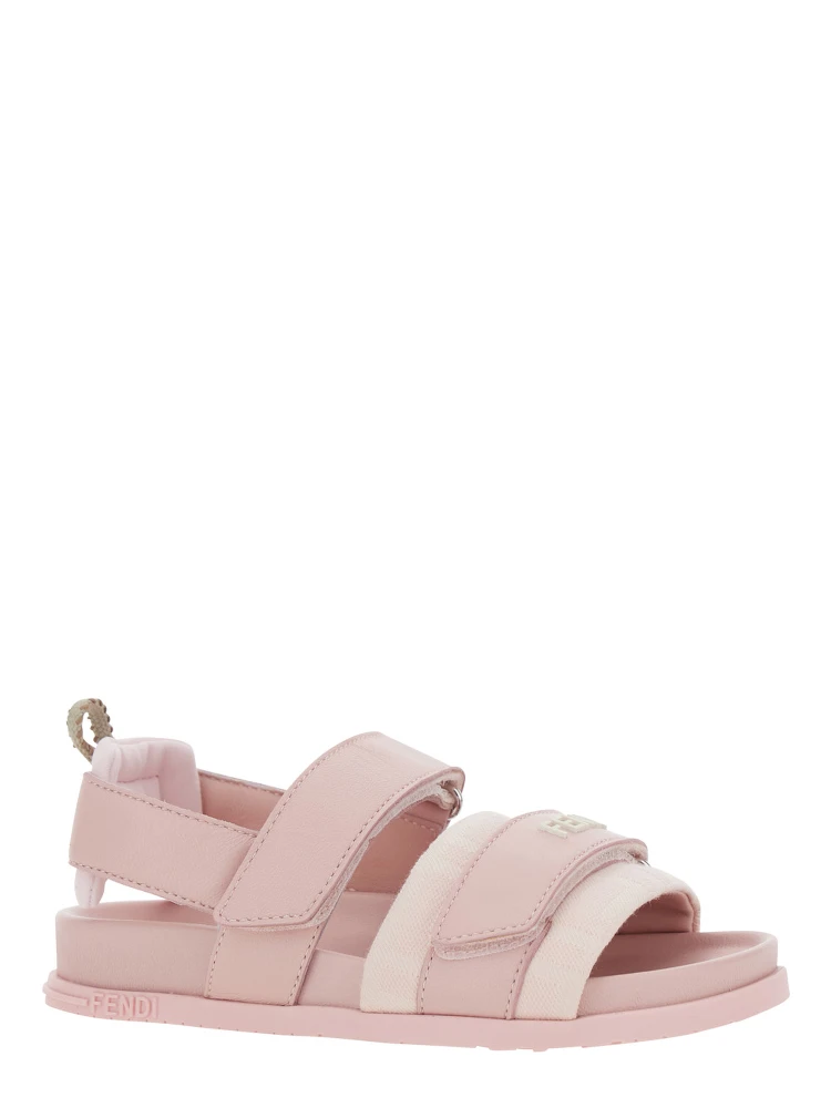 Pink Sandals with Velcro Closure and Logo Patch on the Front in Leather Girl alternative