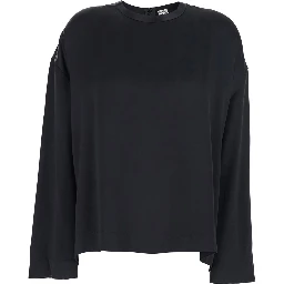 Black Crew Neck Blouse with Hidden Zip Closure on the Back in viscose for Women