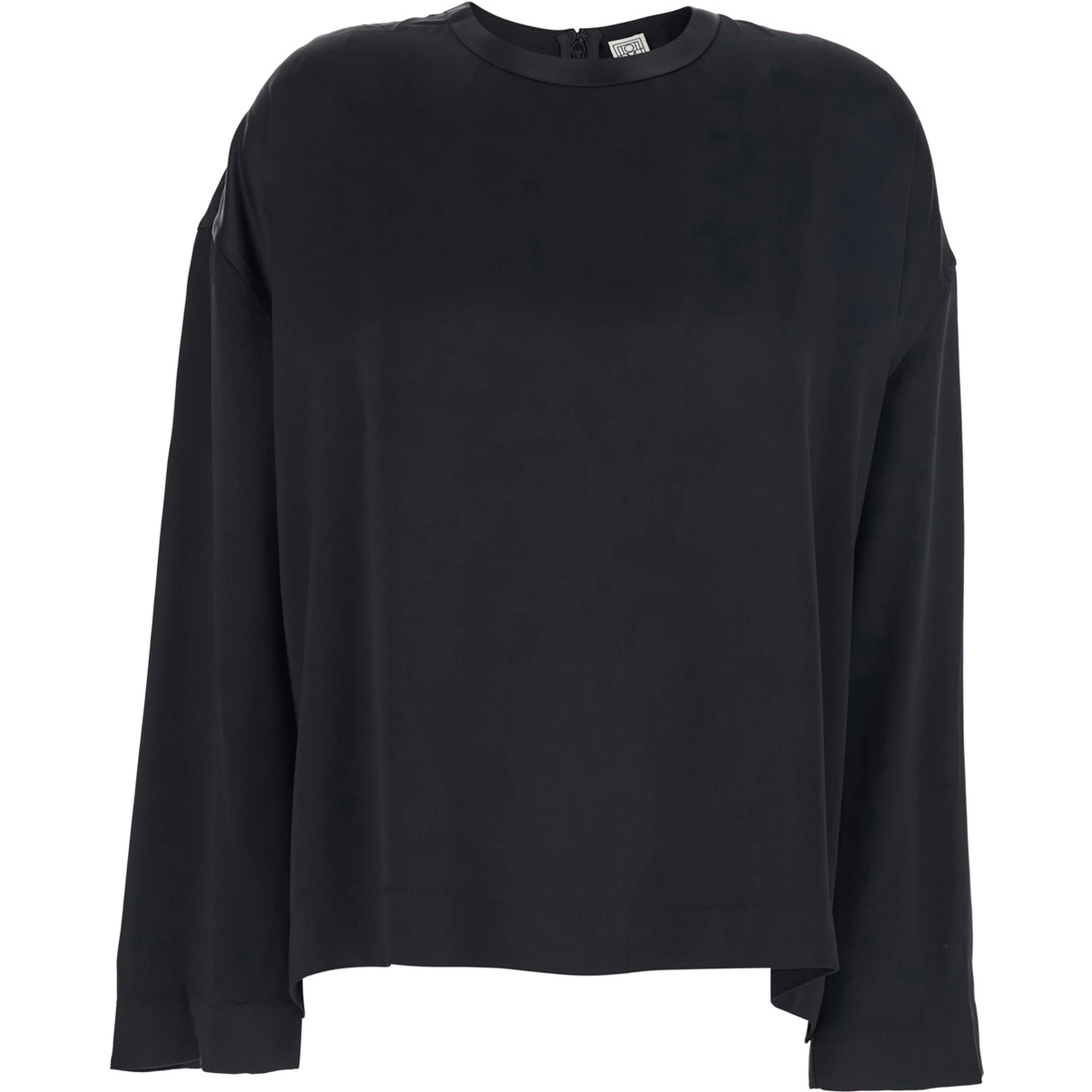 Black Crew Neck Blouse with Hidden Zip Closure on the Back in viscose for Women