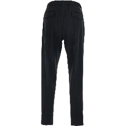 Black Trousers with Side Pockets and Elastic Waist in Wool blend for Men