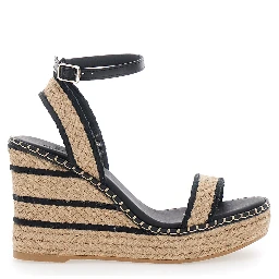 BERA Beige Wedges with Ankle Strap and High Wedge Heel in Fabric for Women