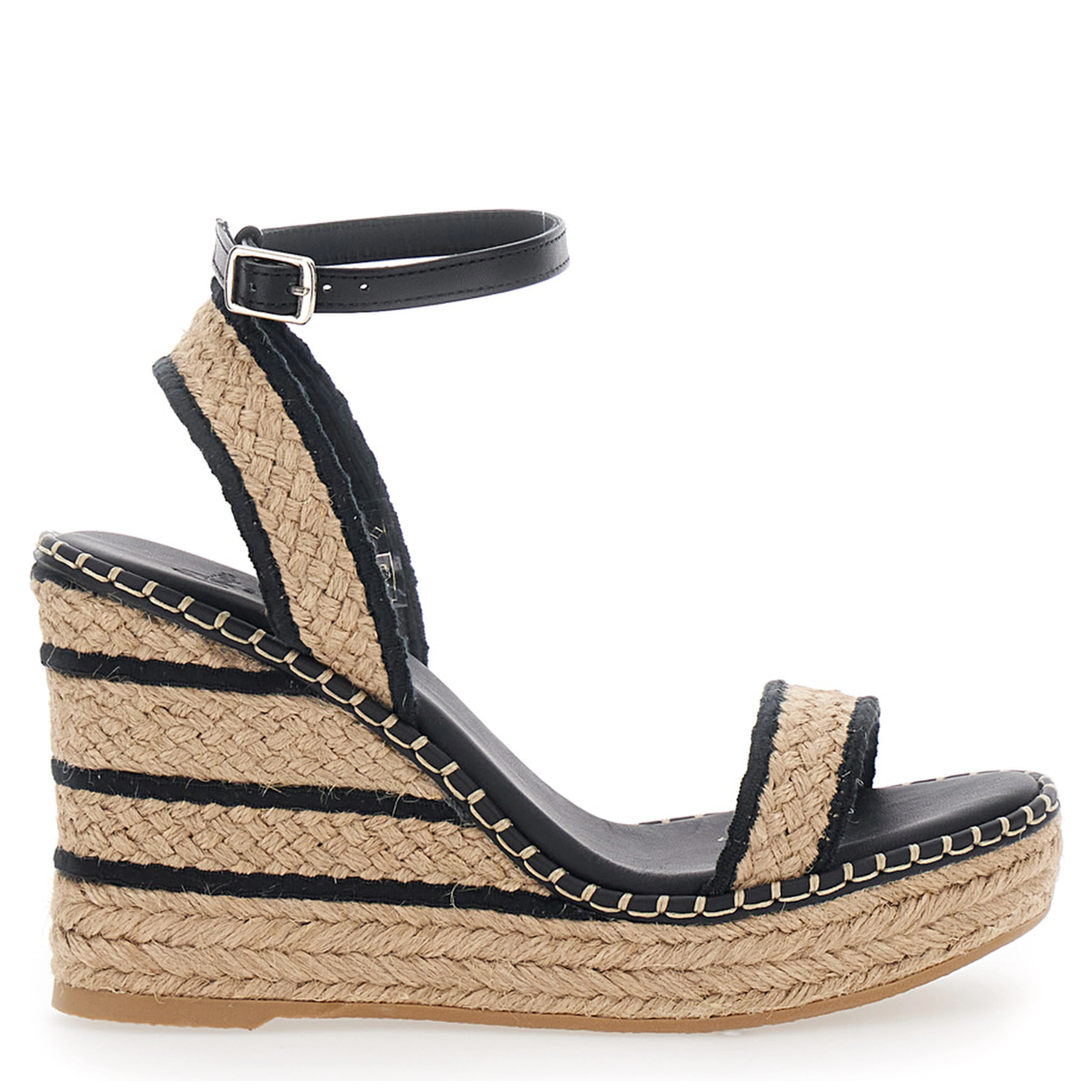 BERA Beige Wedges with Ankle Strap and High Wedge Heel in Fabric for Women
