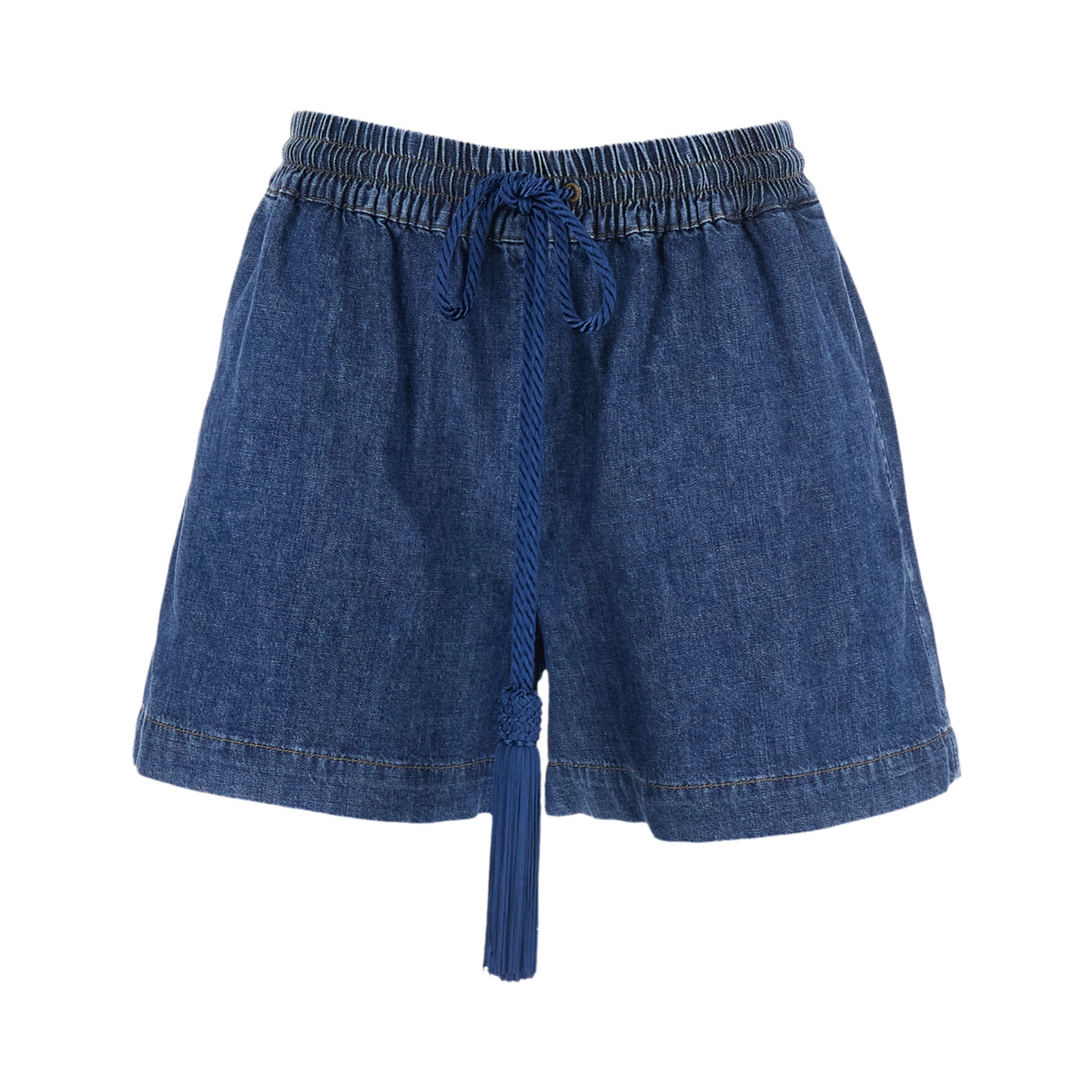 Blue Shorts with Welt Pockets and Front Closure in Cotton