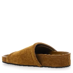 Brown sandals with adjustable velcro strap in suede for women