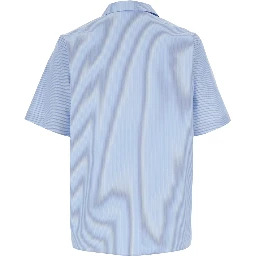 Light Blue Bowling Shirt with Logo Embroidery on the Front and All-Over Stripe Motif in for Men