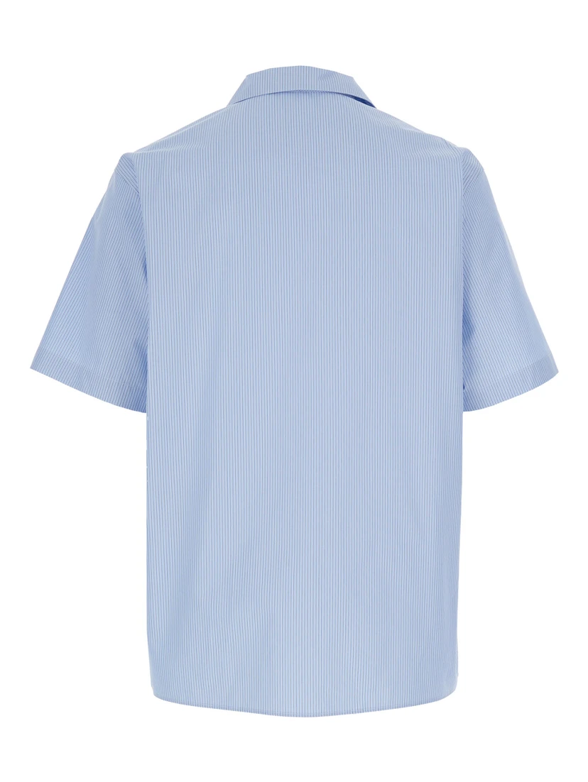Light Blue Bowling Shirt with Logo Embroidery on the Front and All-Over Stripe Motif in for Men