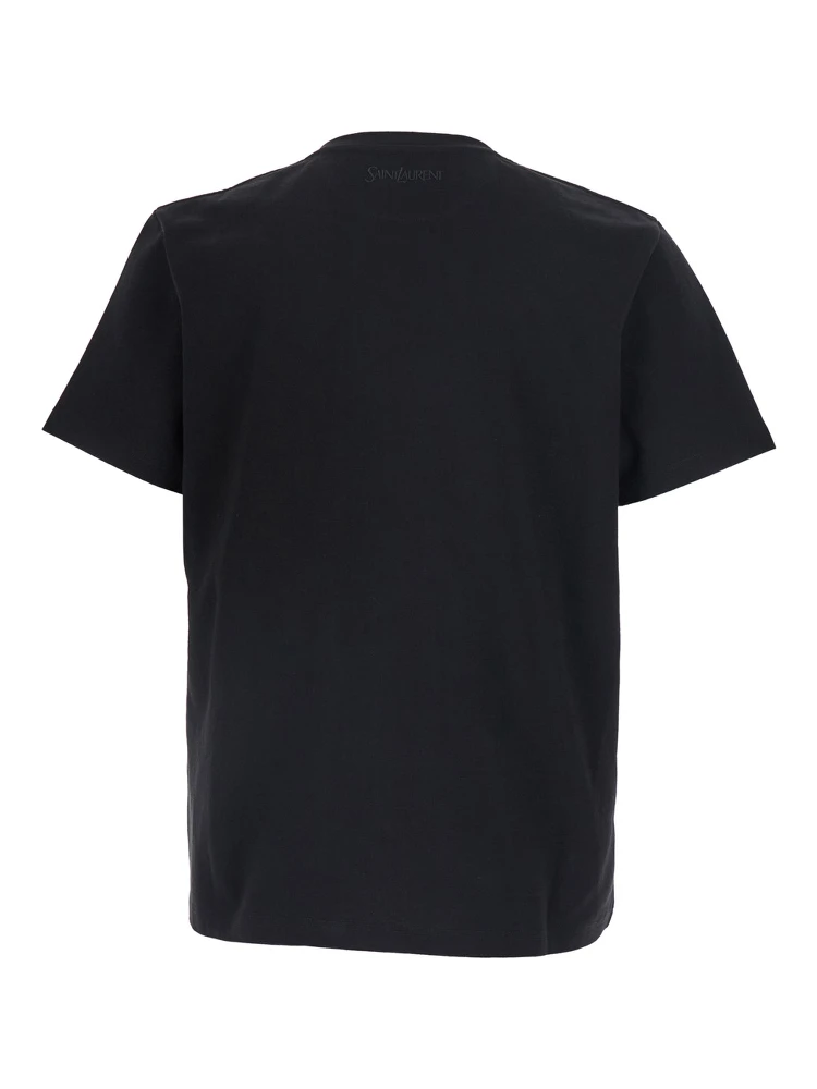 Black Crew Neck T-Shirt with Embroidered Logo on the Back in Cotton for Men alternative