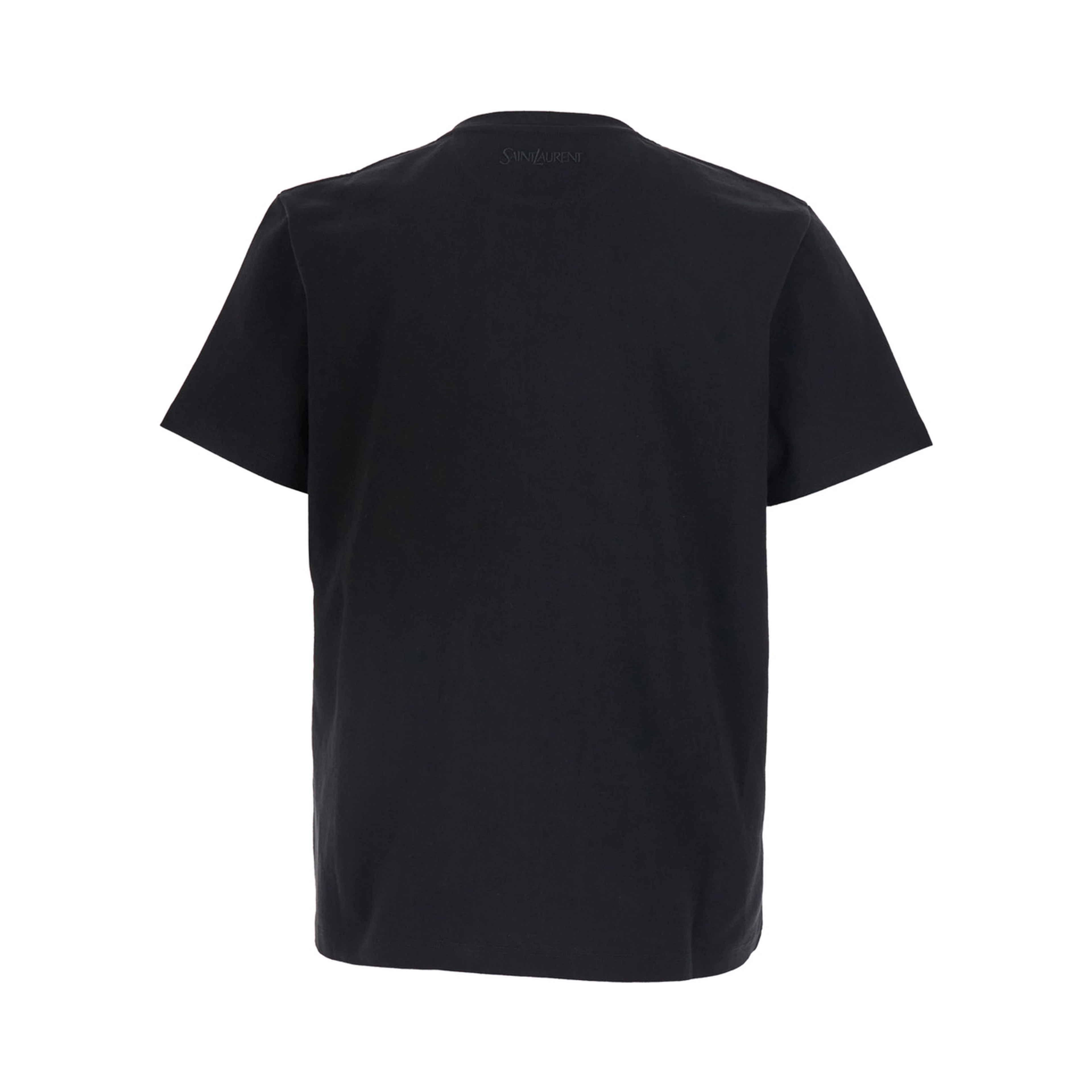 Black Crew Neck T-Shirt with Embroidered Logo on the Back in Cotton for Men