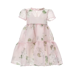 Pink Dress with Semi-Transparent Design and All-Over Floral Motif in Cotton Girls