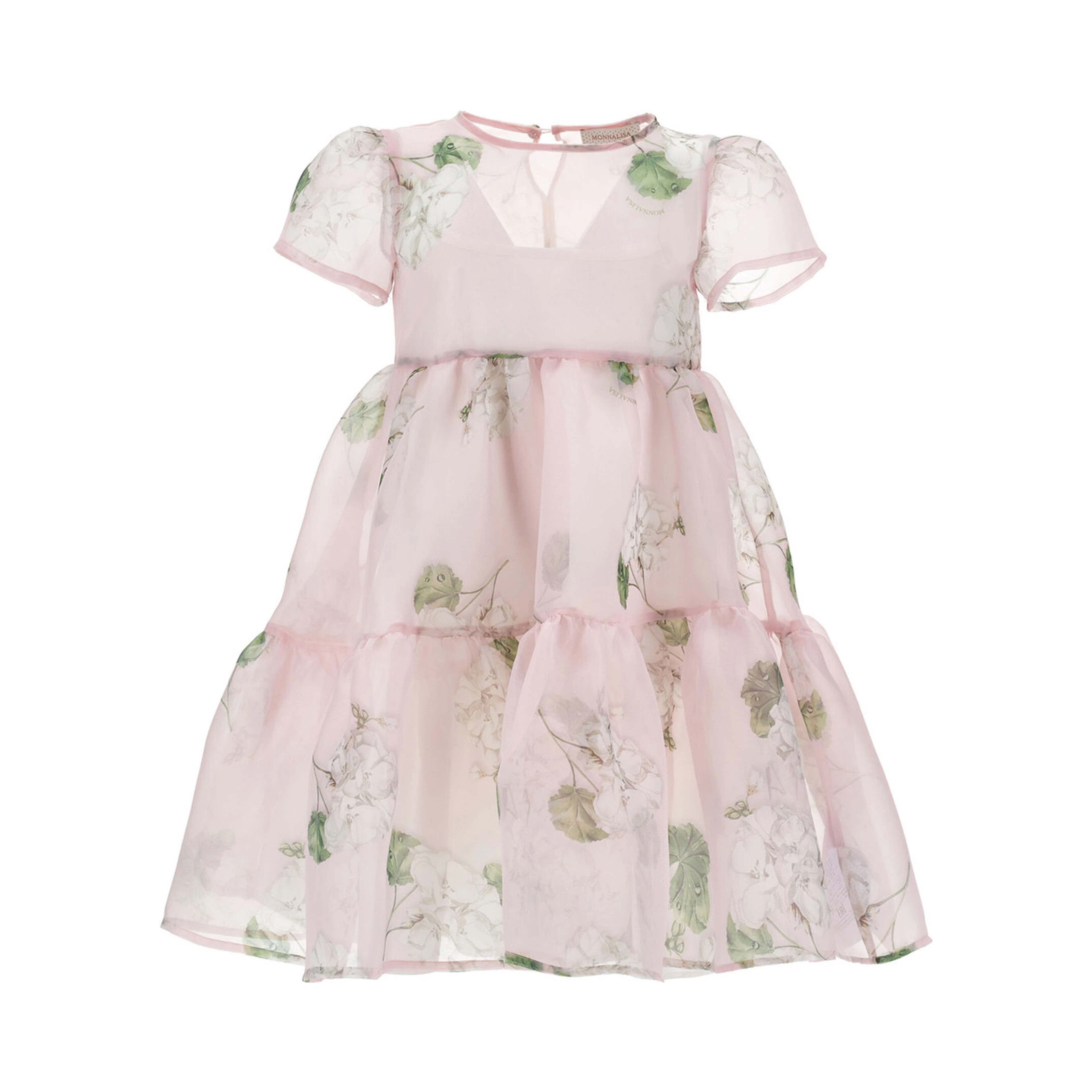 Pink Dress with Semi-Transparent Design and All-Over Floral Motif in Cotton Girls