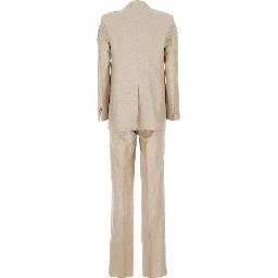Beige Single-breasted Suit with Notched Revers in Cotton for Women