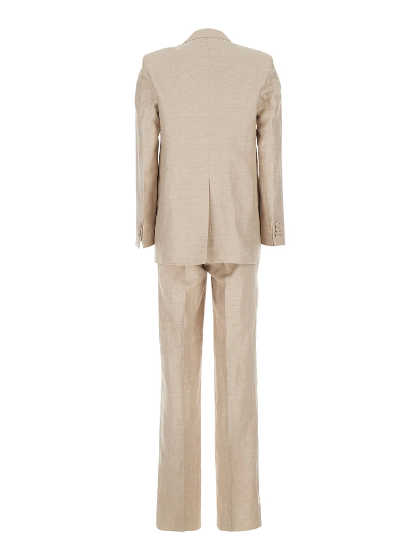 Beige Single-breasted Suit with Notched Revers in Cotton for Women