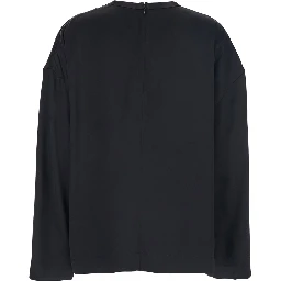 Black Crew Neck Blouse with Hidden Zip Closure on the Back in viscose for Women