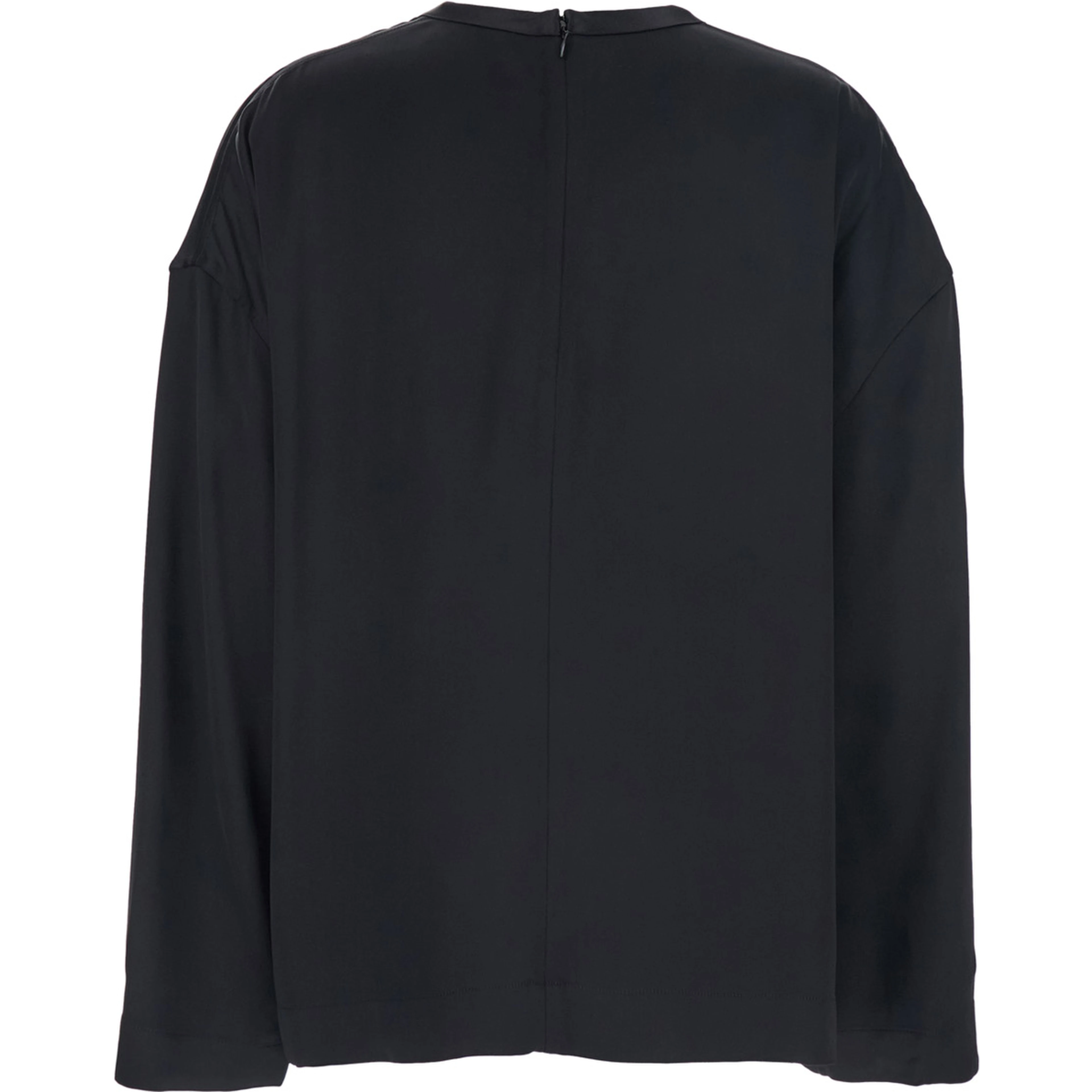 Black Crew Neck Blouse with Hidden Zip Closure on the Back in viscose for Women