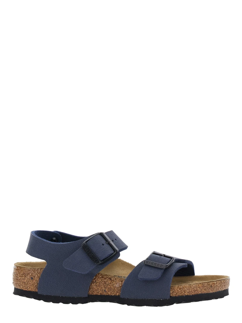 New York Blue Sandals with Rounded Toe and Buckle Closure in Birko-Flor for Boys