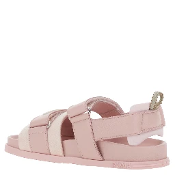Pink Sandals with Velcro Closure and Logo Patch on the Front in Leather Girl