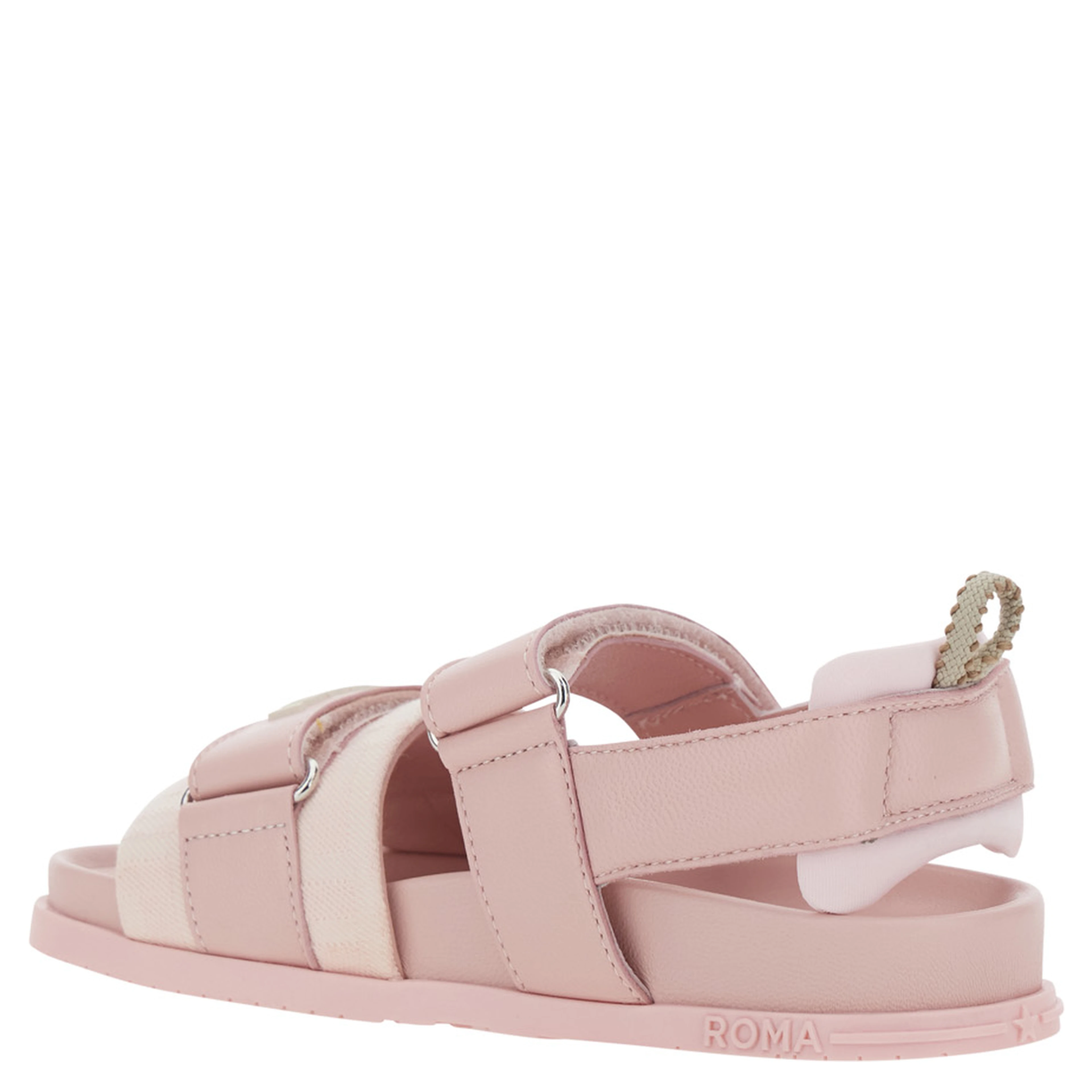 Pink Sandals with Velcro Closure and Logo Patch on the Front in Leather Girl