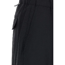 Black Trousers with Side Pockets and Elastic Waist in Wool blend for Men