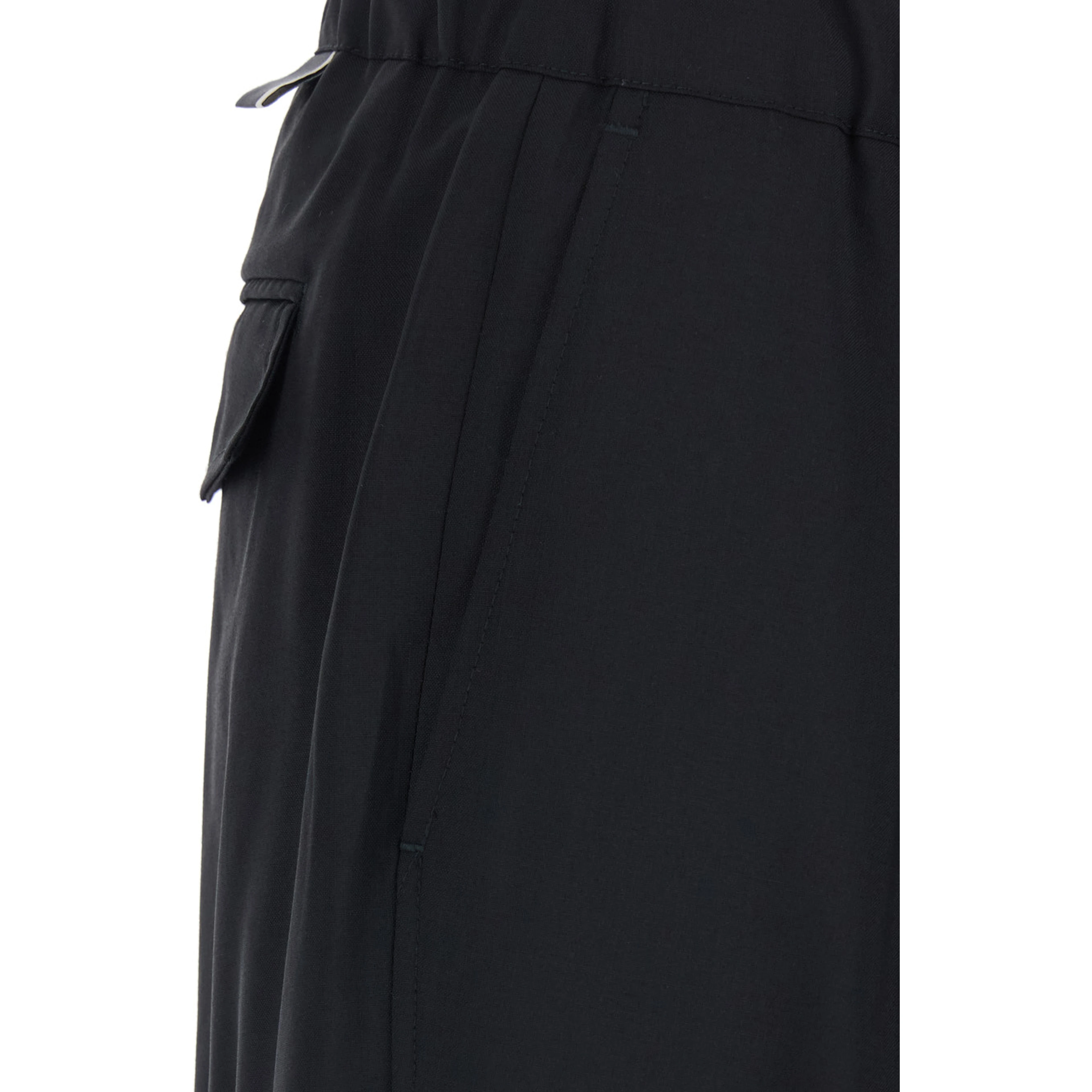 Black Trousers with Side Pockets and Elastic Waist in Wool blend for Men