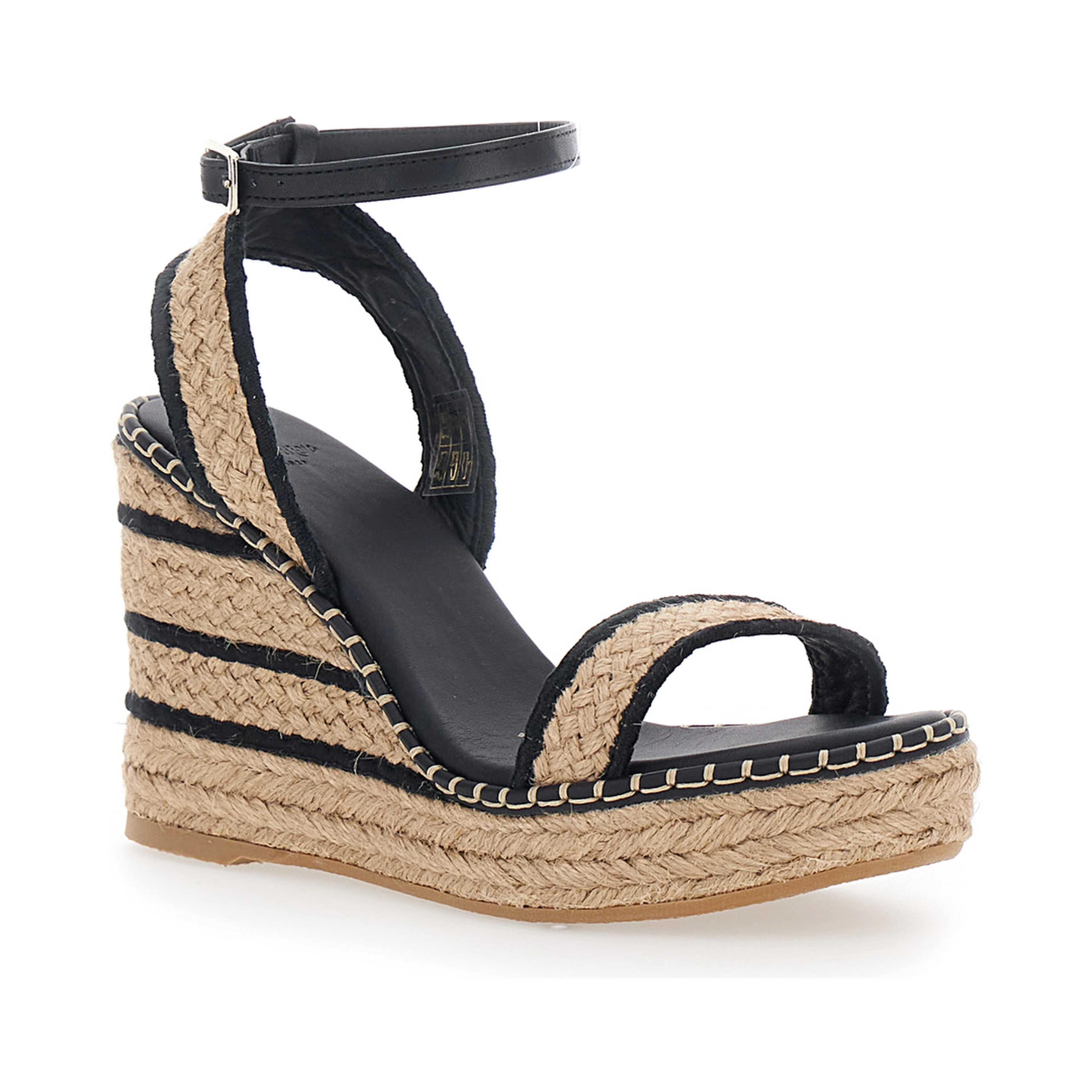 BERA Beige Wedges with Ankle Strap and High Wedge Heel in Fabric for Women