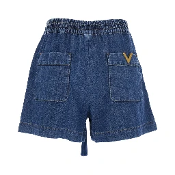 Blue Shorts with Welt Pockets and Front Closure in Cotton
