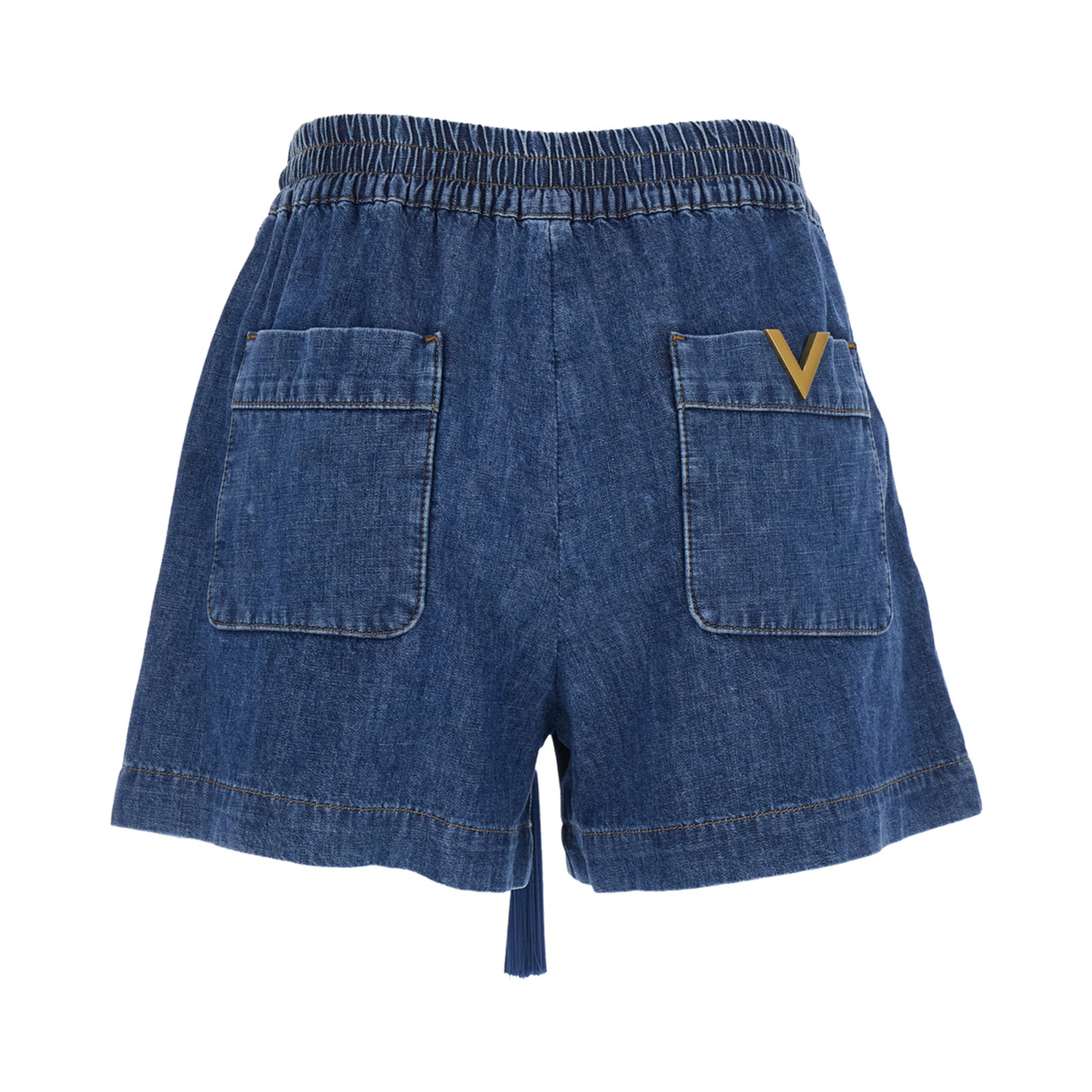 Blue Shorts with Welt Pockets and Front Closure in Cotton